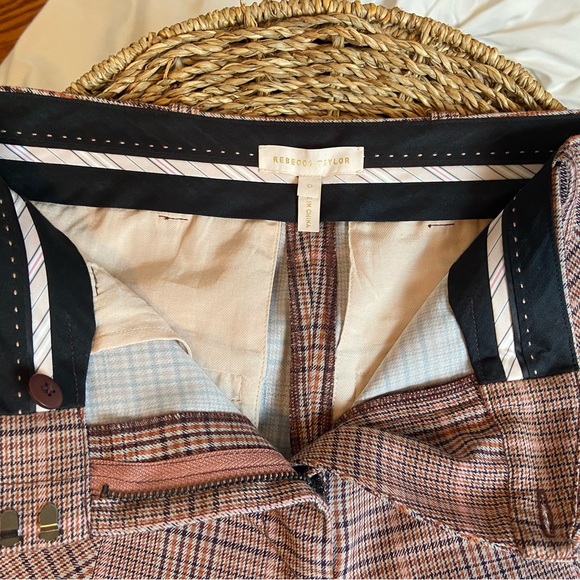 Rebecca Taylor Brown Dress Pants Tailored Fit Plaid ankle cropped - Picture 3 of 5